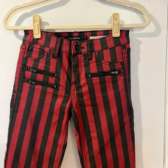Hot Topic Women’s Red and Black Striped Pants - Picture 2 of 7